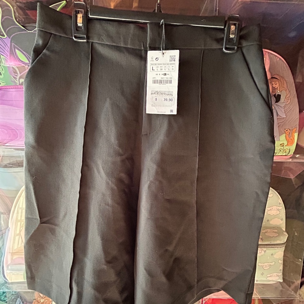 Zara Pleated Long Shorts Black Large Women Bermuda - Picture 1 of 11